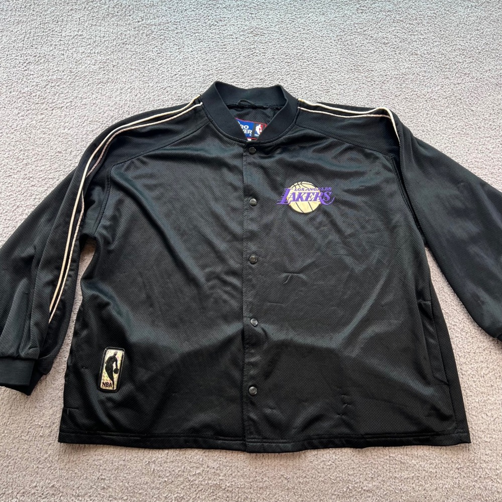 Vintage Pro Player NBA Los Angeles Lakers Black Mesh Snap Warm Up Jacket XXL